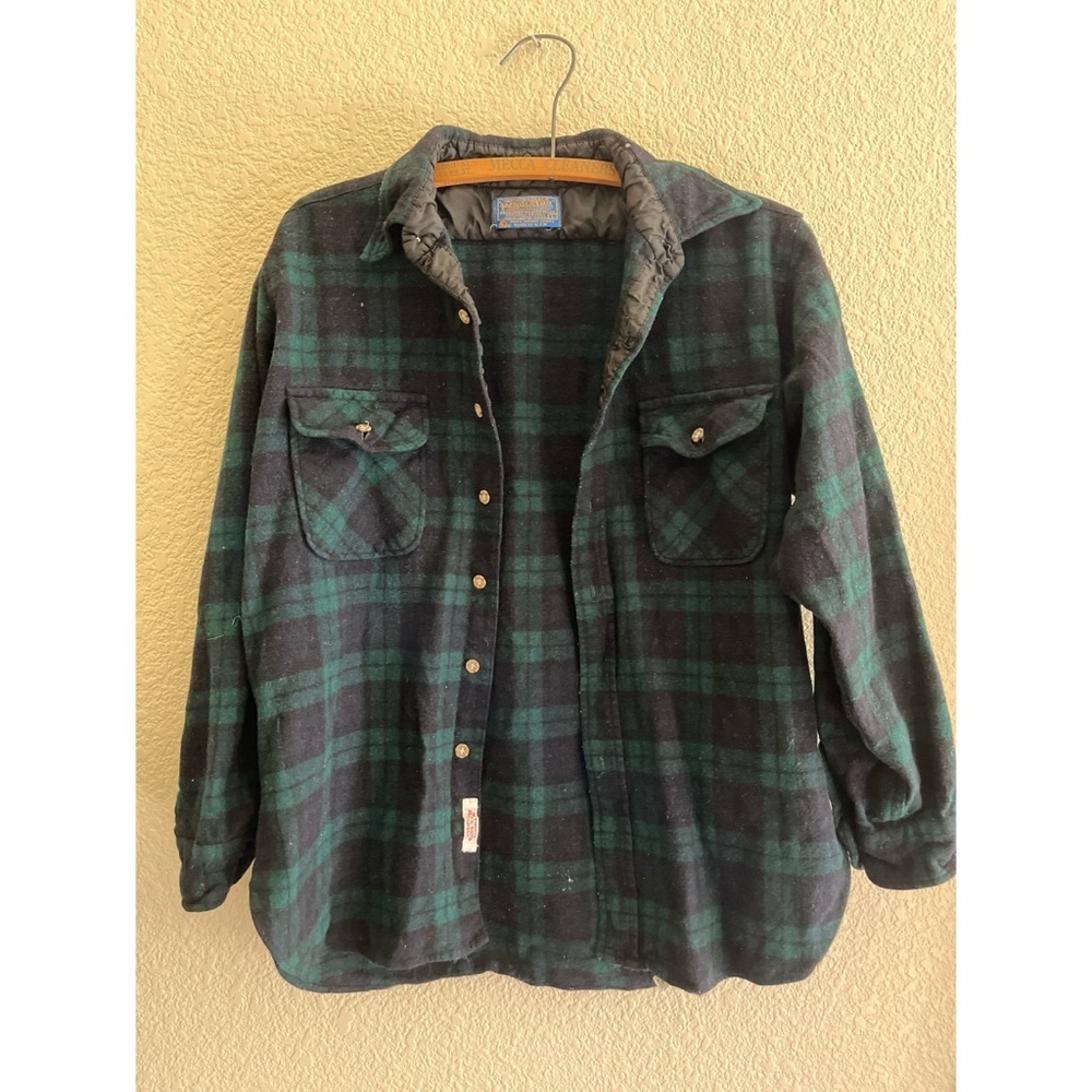 Vintage Pendleton Green Plaid Wool Button Down Mens Size Large